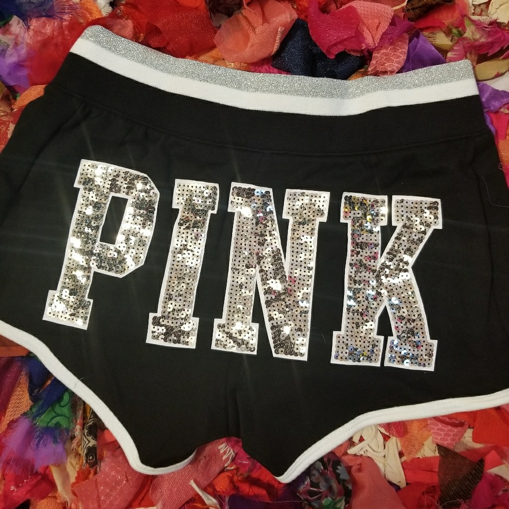 VS Pink Bling Shorts Silver Black